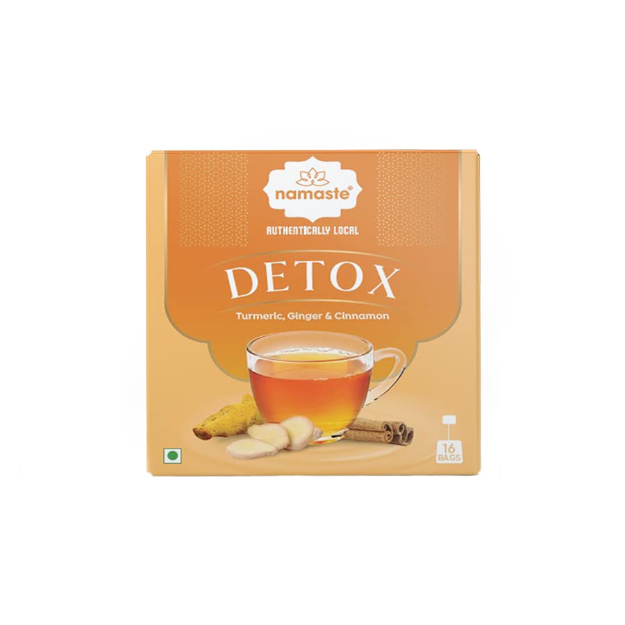 Namaste Chai Té verde de hierbas Detox con cúrcuma, jengibre y canela sin cafeína  Bolsa de inmersión de 16 sobres