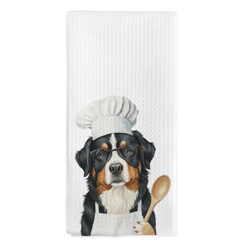 nvucamd Funny Bernese Mountain Dog Kitchen Towels, Funny Dogs Chef Hand Towels, Bernese Mountain Dog Gifts Dish Tea Towel for Kitchen Accessories Decor, 16x24 Inch