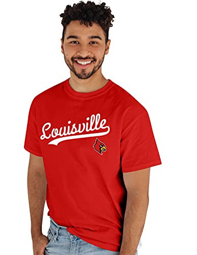 Blue 84 Men's Louisville Cardinals T-Shirt Cursive Team Color, Team Color, Large