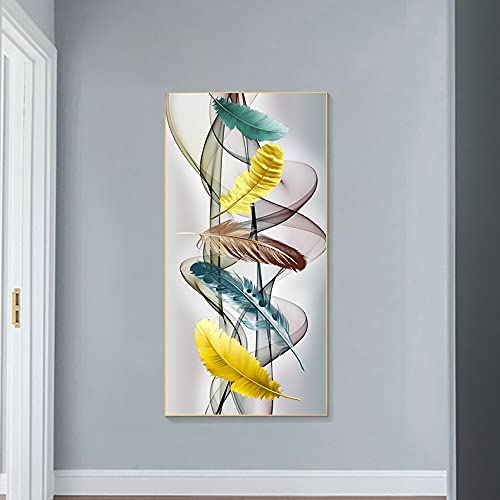 Diamant Peinture Kits Plume d'or pour combler un grand espace mural blanc