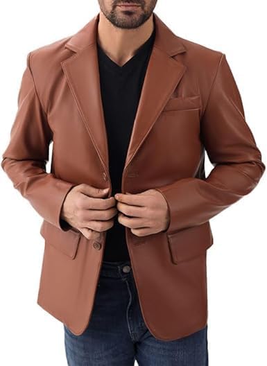 chava Men's Genuine Leather Blazer, Brown, Notch Lapel, Two-Button Closure, Regular Fit, Full Lining-picture-17