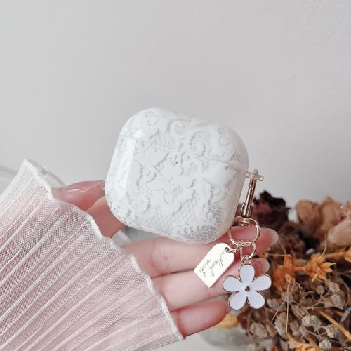 Image of MINSCOSE for AirPods 4 Clear Case,Cute Lace Flower Pattern Design with Trendy Keychain,Soft TPU Protective Shockproof Cover with Cleaner Kit for Girls Women for AirPods 4-White