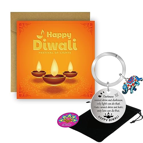 NeeKCheers Diwali Gifts, Happy Diwali Cards with Keychain Gifts for