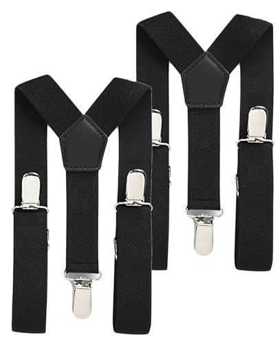 N'Ice Caps Kids Adjustable Suspenders 2-Pack Boys Girls Black (Black/Black - Pack, 7-14 Years (29