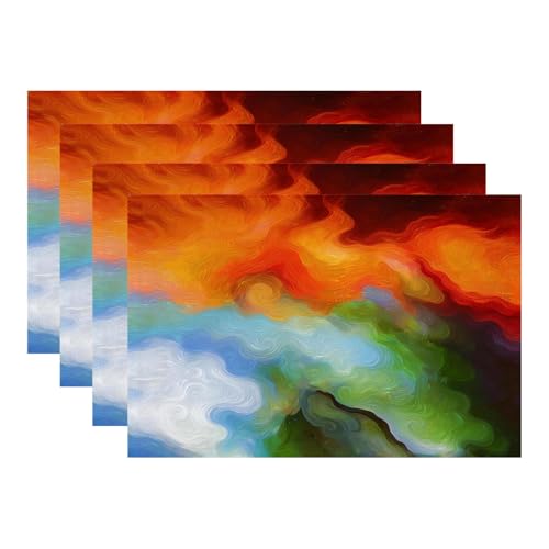 Batmerry Colorful Bright Oil Painting Placemats,Multicolor Psychedelic Washable Linen Table Mats for Kitchen Table Double Insulation Decor Dining Set Indoor Outdoor 12X18 in Set of 4