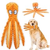 Dog Squeaky Toys,Octopus Interactive Play Toy,No Stuffing Plush Dog Chew Toy with Crinkle Paper for Medium and Large Dog Playing (Orange)