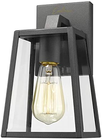 Emliviar Outdoor Wall Mounted Light Single Light Exterior Wall Sconce Lantern, Black Finish Lamp with Clear Bevel Glass, OS-1803AW1