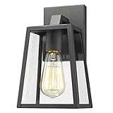 Emliviar Outdoor Wall Mounted Light Single Light Exterior Wall Sconce Lantern, Black Finish Lamp with Clear Bevel Glass, OS-1803AW1