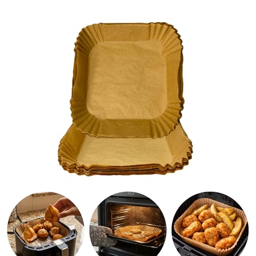 Clazkit 100 PCS Air Fryer Paper Sheets Disposable Liner for Microwave Oil-Proof Parchment for Frying Baking Cooking Roasting and Microwave (Square 8 Inch)