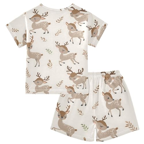 ALAZA Cartoon Deer Leaf Pajamas Short Sleeve 2 Piece Sleepwear Top and Bottom Pajama Set Unisex2