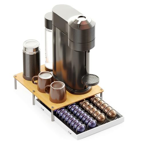 SpaceAid Bamboo Coffee Pod Holder Drawer Storage Compatible with Nespresso Vertuo Capsules
