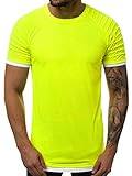 Eine längere Form OZONEE Herren T-Shirt T Shirt Tshirt Kurzarm Kurzarmshirt Tee Top Sport Sportswear Rundhals U-Neck Rundhalsausschnitt Unifarbe Basic Einfarbig O/1262X GELB-NEON L