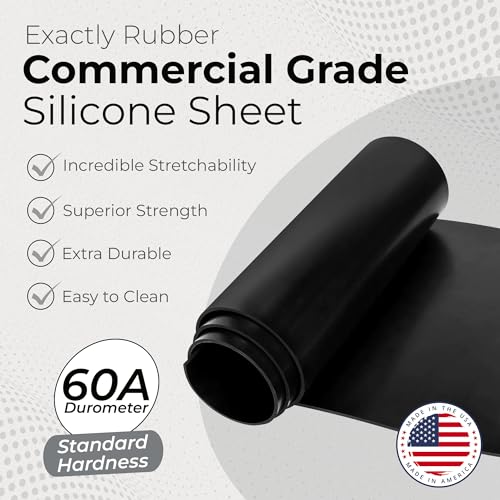 Image of Exactly Rubber - Commercial Grade Silicone Sheet, 60A Durometer Silicone Mat, -80 to 450F Temperature Resistant Rubber Mat, Rubber Sheet with 350% Elongation, Made in The USA, 1 /16 x 3 inch x 9 inch, Black