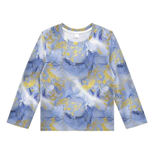 Golden Ink Blue Marble Rash Guard Shirt for Boys Sun Protection Shirt for Beach Pool Sport UPF50+ 7-8T