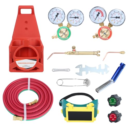 Masiunoz Oxy Acetylene Torch Kit 30V Portable Acetylene Welding Cutting Torch Kit, Medium Duty Gas Welding Outfit Tote Kit Without Tanks Red