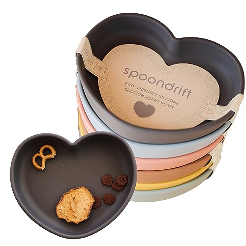 Image of Spoondrift 100% Food Grade Silicone Suction Heart Plate | For Babies And Toddlers, BPA FREE, Diswasher Safe & Microwave Safe (Package Includes 1 Grey Plate)