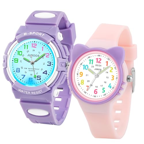 Juboos Kids Watch Analog for Boys Girls Toddler, 3ATM Waterproof Cat Wirstwatch Learning Time and Easy to Read