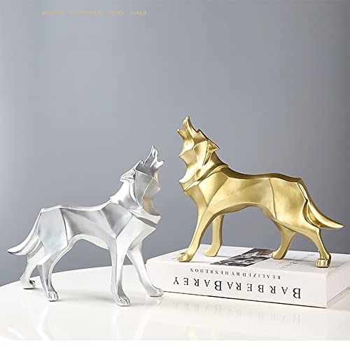 Idortybb Abstract Geometric Wolf Sculpture Animal Statues Art Figurines Home Decorations For Living Room Book Shelves Tv Bar Cabinets Desk Decor Table Centerpieces Ornaments (Wolf, Gold) #TOP3