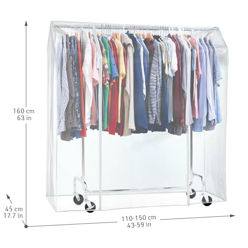 Tatkraft Didrik & Schild - Set, Schwerlast Kleiderständer mit Schutzhülle, auf Rädern, bis 130 Kg, Profi, Faltbar, Verstellbar, Verchromt Stahl