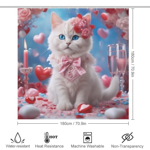 Rideau de douche lavable anti éclaboussure tissu polyester chat mignon - 4