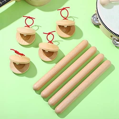 image for VICASKY Wood Rhythm Sticks 4 Pairs Wood Claves Wooden Rhythm Sticks wi