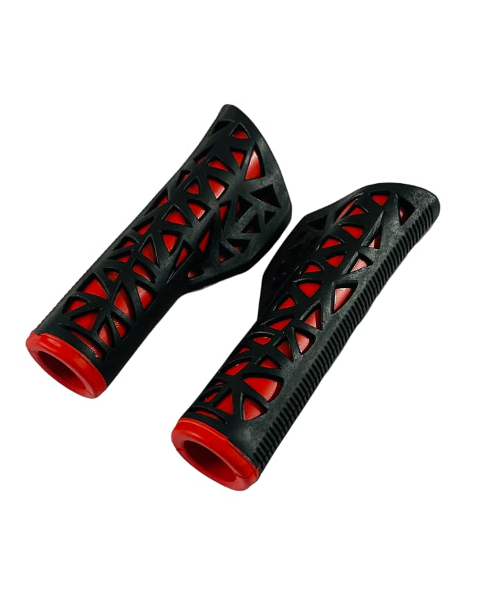 Image of Shrenik Cycle Handle Grip 24-29 Inch Bicycle Hand Grip 125mm Length Soft Rubber Non Toxic Anti-Slip MTB /City Dual Colored (Black-Red)