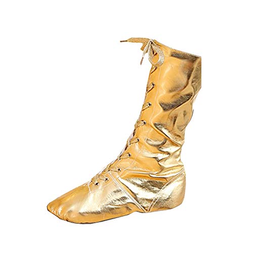 HIPPOSEUS Women's Jazz Dance Shoes Gold Split Sole Dancing Training High Top Ankle Dance Boots for Men, US 7.5