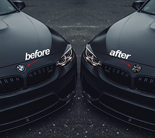 Biomar Labs Front Hood Trunk Tuning Badge 82 mm Compatible with BMW Emblem 51148132375 (Black UK Flag EO 21)