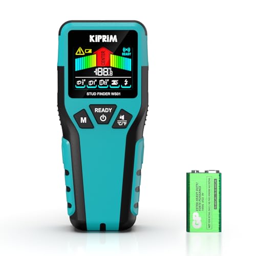 Kiprim Detector de Metales y Vigas, Detector de Pared 5 en 1 Profesional, Localiza Madera (13/25/38mm), Metales (45mm) y Cables AC Vivos (70mm) con Pantalla LCD e IP54 - WS01