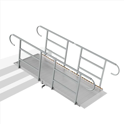 CAMMOO 8 FT Wheelchair Ramp with Handrails for Home Steps 1200LBS Capacity Aluminum Alloy with Adjustable Legs Triple Anti-Slip Handicap Ramp for Home Steps Entry Access Wheel Chairs