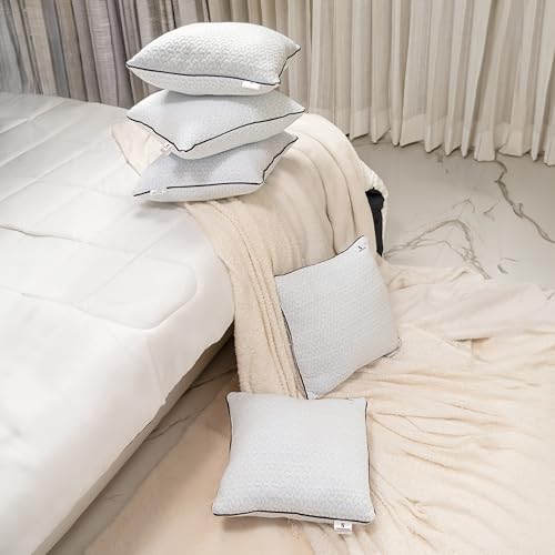 Image of SleepStore Fibrom Cushion Pillow for Relaxing, Set of 5, 16x16 Inch | Medium Firm Support | Versatile Pillow for Back, Side & Sofa Use | Soft Fiber Foam Comfort