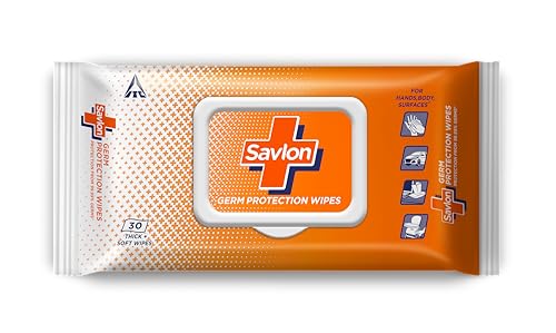 Savlon Germ Protection Wet Wipes - Thick & Soft, Multipurpose, Fresh & Fragrant Wipes with Fliptop Lid | For Face Cleaning & Surface Cleaning | 30 Pulls Per Pack