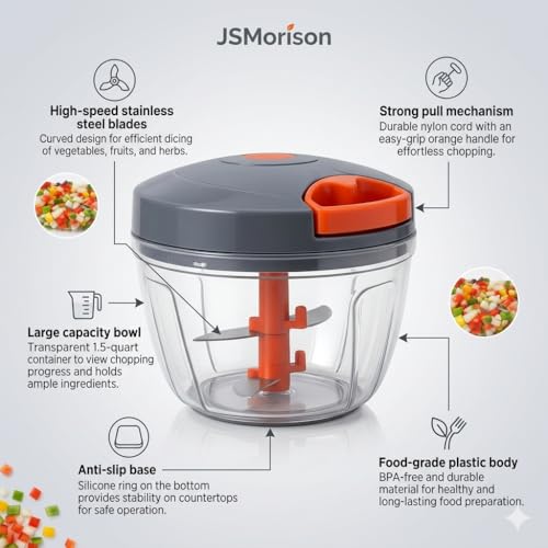 Image of Manual Vegetable Chopper 450ML | Hand Pull Kitchen Food Chopper with Stainless Steel Blades | Onion Tomato Vegetable Cutter | Multipurpose Manual Food Processor for Kitchen