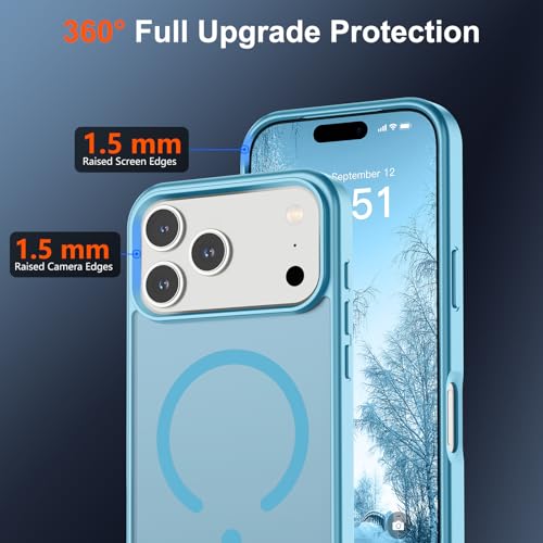 Image of SUPFINE Magnetic for iPhone 17 Pro Case (Compatible with MagSafe)(Military Grade Drop Protection) Translucent Matte Shockproof with Anti-Fingerprint Phone Cover 2025,Light Blue