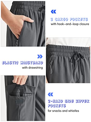 Libin Boy's Youth Cargo Joggers Pants Quick Dry Hiking Active Pull-On Lightweight Tapered Pants For Sports Outdoor Running With Zip Pockets, Grey,12-13Year #TOP2