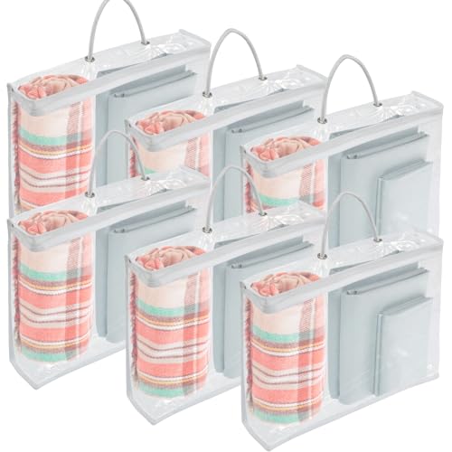 6 Packs Clothes Storage Bag Clear Zippered Storage Bags Waterproof Blankets Dustproof Bed Sheet Storage Bag 15.7x11.8x3.9 Inch Clear Storage Bags with Handle for Sweater (PP rope handle)