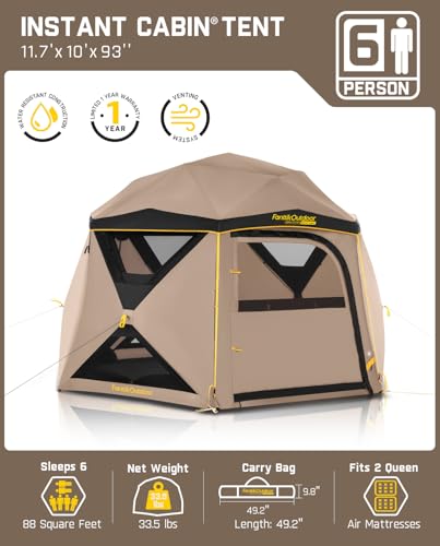 FanttikOutdoor Alpha C6 Ultra Instant Cabin Tent 6 Person Pop Up Camping Tent Setup in 60 Seconds Portable with Rainfly & Windproof for Outdoor Camping & Overlanding Khaki