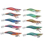 Bediffer Cebo de Pesca con Plantilla de Calamar, Diseño de Alas Emplumadas, Resistencia a Caídas, Mano de Obra Fina, Ojos 3D Realistas, Señuelo con Plantilla de Calamar, Punta de Anzuelo