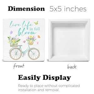 Spring decor spring decorations live life in full bloom floral bicycle wooden decorative sign home decor for desk table shelf 5 x 5 inches  urban country home decor