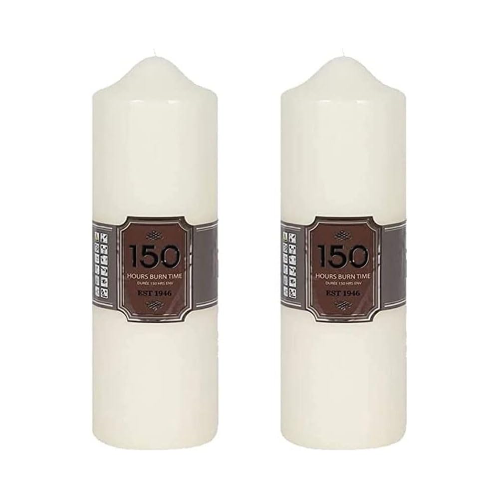 Decorative Long-Lasting Unscented Overdipped Church Pillar Candle Set | Slow Burning Giant Festive Candle for Home Decor with 150 Hr Burn Time | Smokeless Votive Candles | White (White Pack of 2)