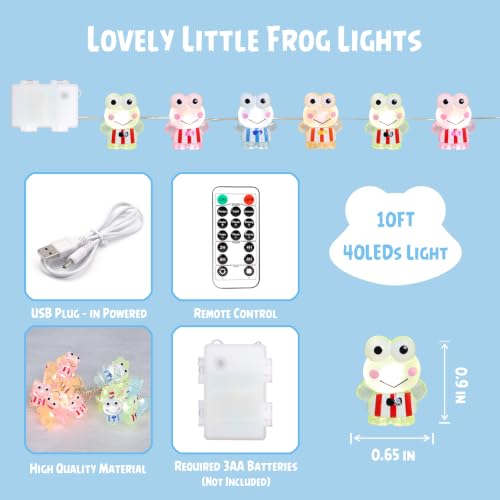 Image of Frog String Lights 10ft 40LEDs Battery & USB Operated Cute Frog Fairy Lights with Remote Colorful Frog-Shaped Night Lights for Kids Bedroom Birthday Christmas Easter Party Holiday Decor