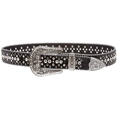 Snap On Rhinestone and Gun Metal Color Circle Studded Leather Belt2