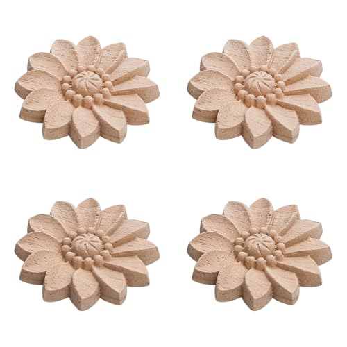 4pcs ZONADAH 5cm Holzschnitzerei-appliques Precioso Floral Decoración de Puertas Decoración de Pared para el Hogar Armarios Ventanas Espejos Camas Muebles Decoración de Marco DIY