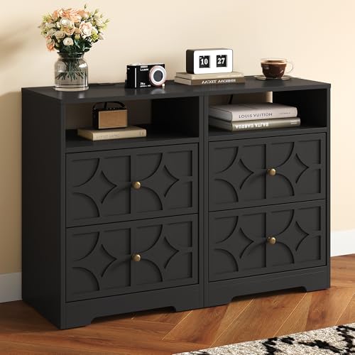 RoyalCraft Nightstand Set of 2, Large Night Stand with Charging Station, Modern Side Table with...