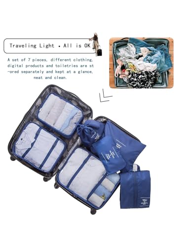 Image of 7 Pcs Packing Cubes for Travel Travel Organizer Bags for Luggage and Clothes Space Savers Bags Suitcase with Cubes Clothes Storage Bag and Luggage Packing Organizers-Blue
