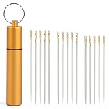 GarfxG 15 Pieces Self Threading Needles Easy Threading Needles Hand Sewing Needles with A Metal Needle Tube for Storing Handmade Sewing Embroidery Needle Accessories
