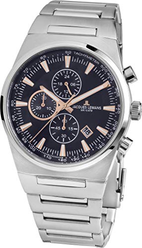 Preisvergleich Produktbild JACQUES LEMANS Herrenuhr Manchester Metallband massiv Edelstahl Chronograph 1-1734B