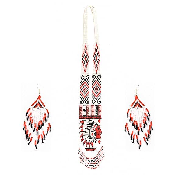Handcrafted Boho Tribal Heritage Seed Bead Necklace & Earring Set | Bohemian Vintage Rainbow Ethnic Long Beaded Jewellery | Statement Necklace for Women | Navratri Diwali Festive Gift | 17 Designs-image-19