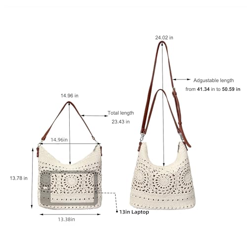 Eiyye Large Crochet Hobo Crossbody Bag for Women Handmade Purse Shoulder Bag for Travel, Vacation & Everyday Use (Off White)2