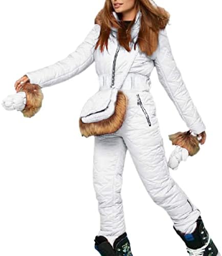 AFEIDD Women Winter Ski Jumpsuit Outdoor Sports Snowsuit Faux Wool Collar Coat Jumpsuit with Cute Jacket Girls